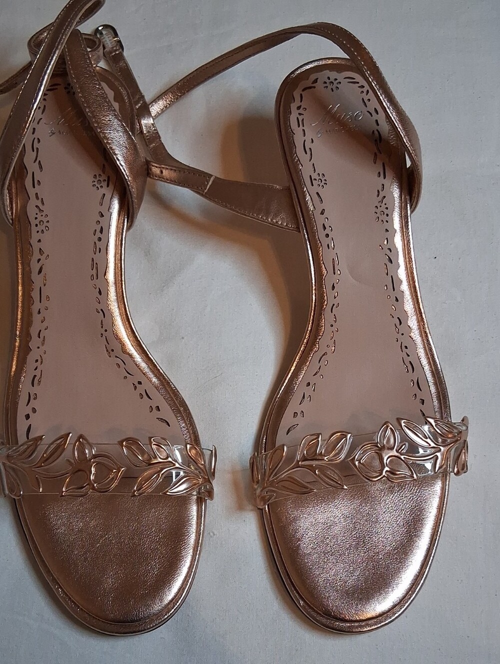 Marchesa Metallic Rose Gold Leaf-Adorned Flat Sandals